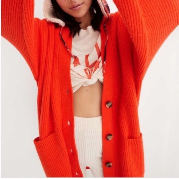 Aerie Orange Soft & Cozy Oversized Chunky Cardigan Medium - Picture 1 of 11